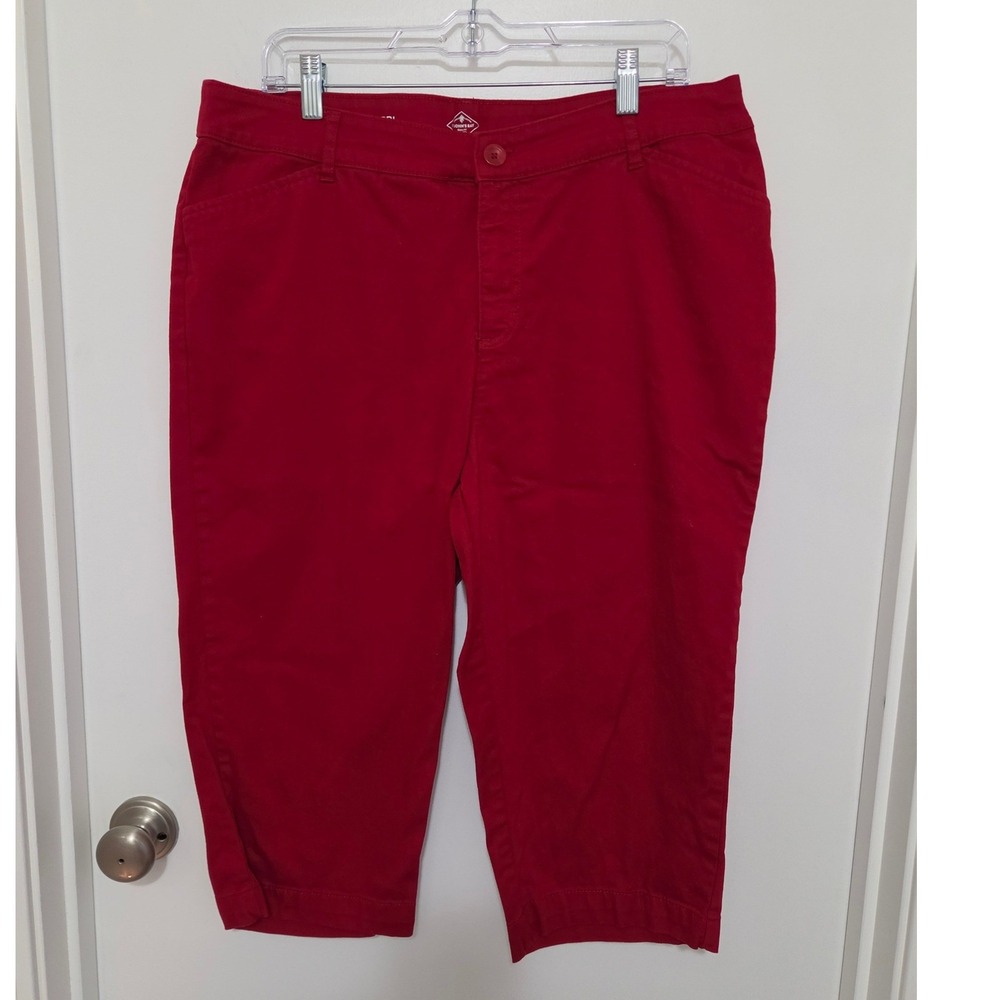 St Johns Bay Womens Red Capri Pants Plus Size 16W Cotton Stretch Cropped Pants